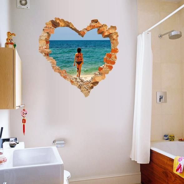 3d Heart Beach Walking Living Room Dormitorio Animales Piso Fondo Decoración De La Pared Pegatinas Creativas