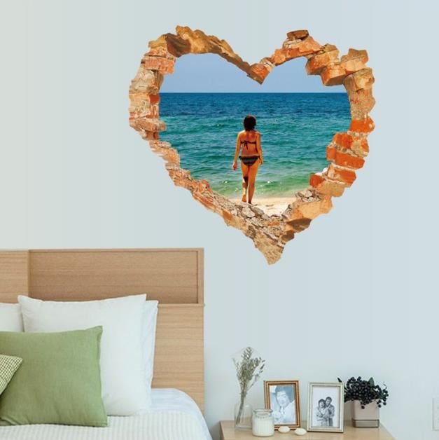 3d Heart Beach Walking Living Room Dormitorio Animales Piso Fondo Decoración De La Pared Pegatinas Creativas