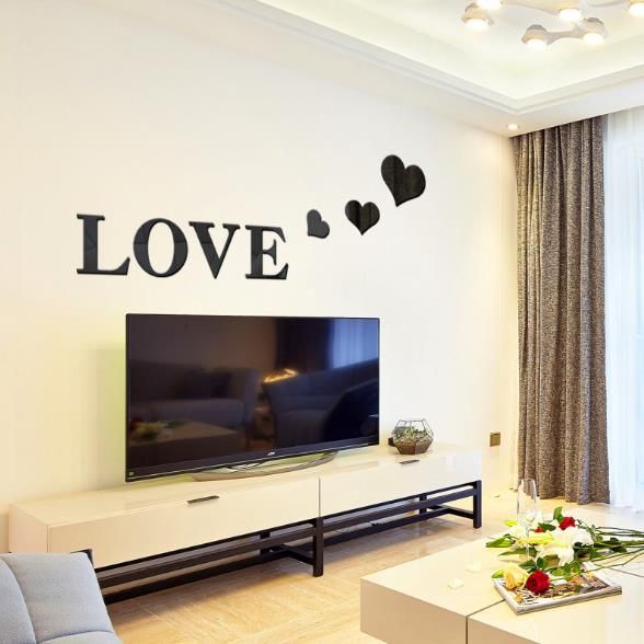 3d Multi-color Love Silver Diy Shape Espejo Pegatinas De Pared Home Wall Dormitorio Decoración De Oficina