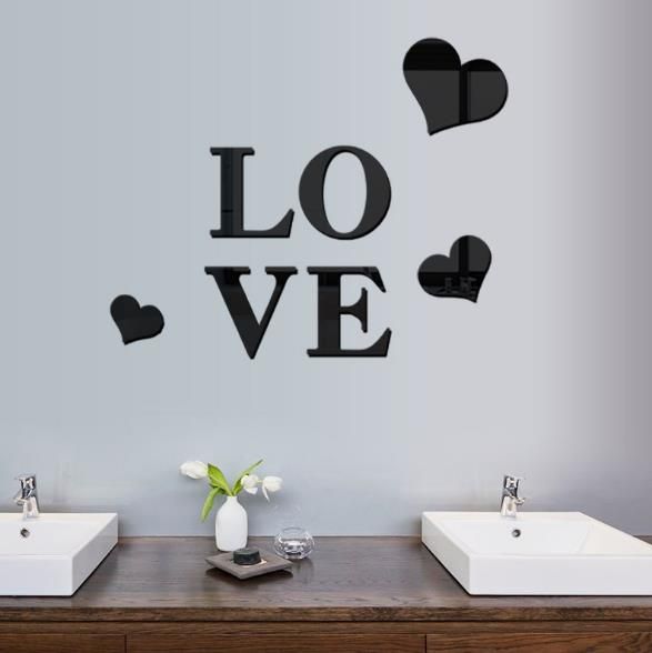 3d Multi-color Love Silver Diy Shape Espejo Pegatinas De Pared Home Wall Dormitorio Decoración De Oficina