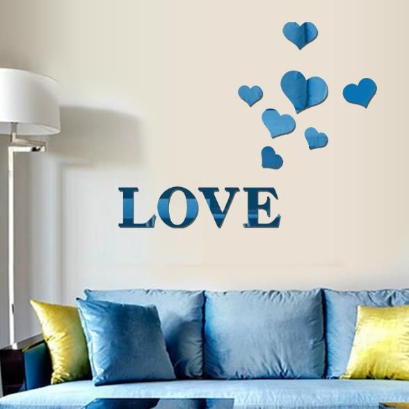 3d Multi-color Love Silver Diy Shape Espejo Pegatinas De Pared Home Wall Dormitorio Decoración De Oficina