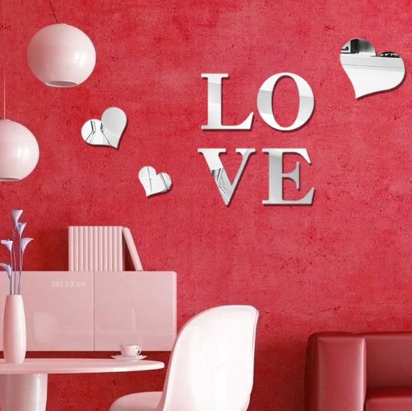 3d Multi-color Love Silver Diy Shape Espejo Pegatinas De Pared Home Wall Dormitorio Decoración De Oficina