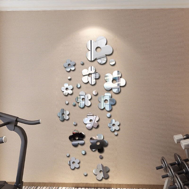 3d Plum Blossom Silver Diy Forma Espejo Pegatinas De Pared Hogar Pared Dormitorio Decoración De Oficina