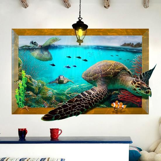 3d Sea Turtle Sala De Estar Dormitorio Animales Piso Fondo Del Hogar Decoración De La Pared Pegatinas Creativas