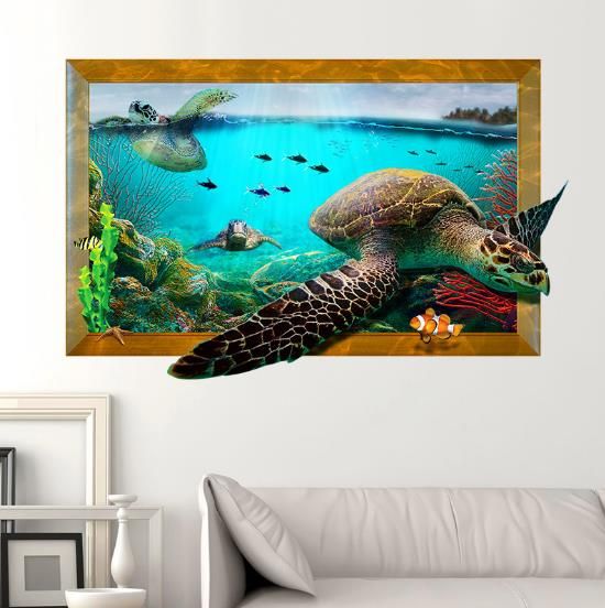 3d Sea Turtle Sala De Estar Dormitorio Animales Piso Fondo Del Hogar Decoración De La Pared Pegatinas Creativas