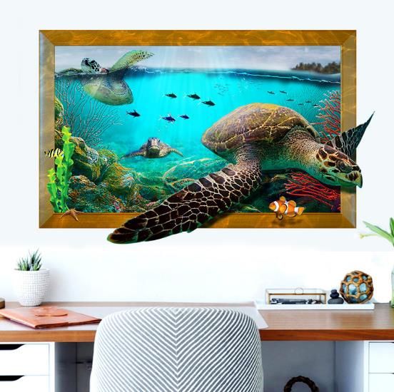 3d Sea Turtle Sala De Estar Dormitorio Animales Piso Fondo Del Hogar Decoración De La Pared Pegatinas Creativas