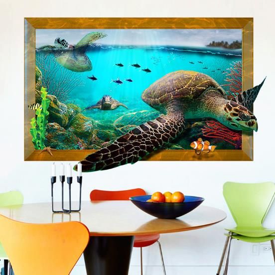 3d Sea Turtle Sala De Estar Dormitorio Animales Piso Fondo Del Hogar Decoración De La Pared Pegatinas Creativas