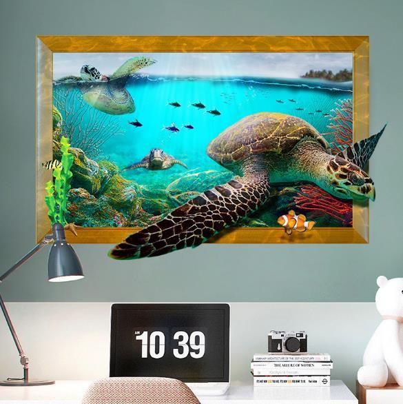 3d Sea Turtle Sala De Estar Dormitorio Animales Piso Fondo Del Hogar Decoración De La Pared Pegatinas Creativas