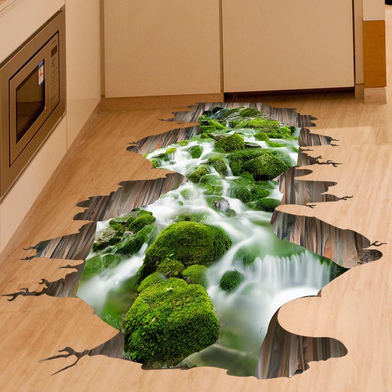 3d Stream Floor Decor Etiqueta De La Pared Extraíble Calcomanías Murales Vinilo Arte Decoración Del Hogar