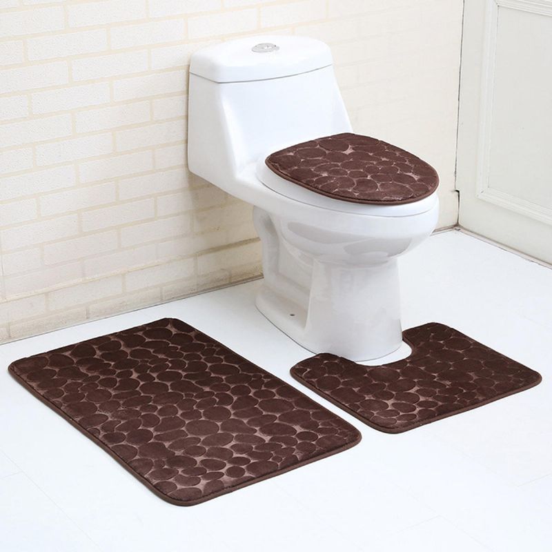 3pcs Fundas De Asiento De Inodoro Alfombra De Baño Alfombra De Pedestal Antideslizante + Tapa De Inodoro + Juego De Alfombrilla De Baño