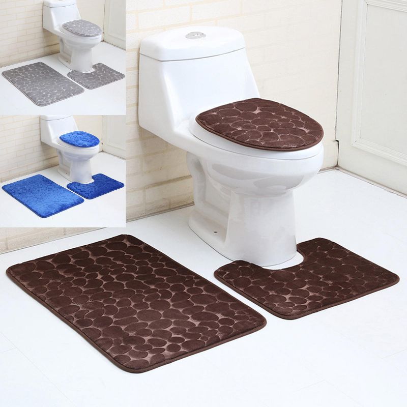 3pcs Fundas De Asiento De Inodoro Alfombra De Baño Alfombra De Pedestal Antideslizante + Tapa De Inodoro + Juego De Alfombrilla De Baño