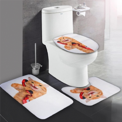 3pcs Fundas De Asiento De Inodoro Divertido Gato Baño Alfombras De Pedestal Suave Tapa Fundas De Inodoro Alfombras De Baño Alfombras