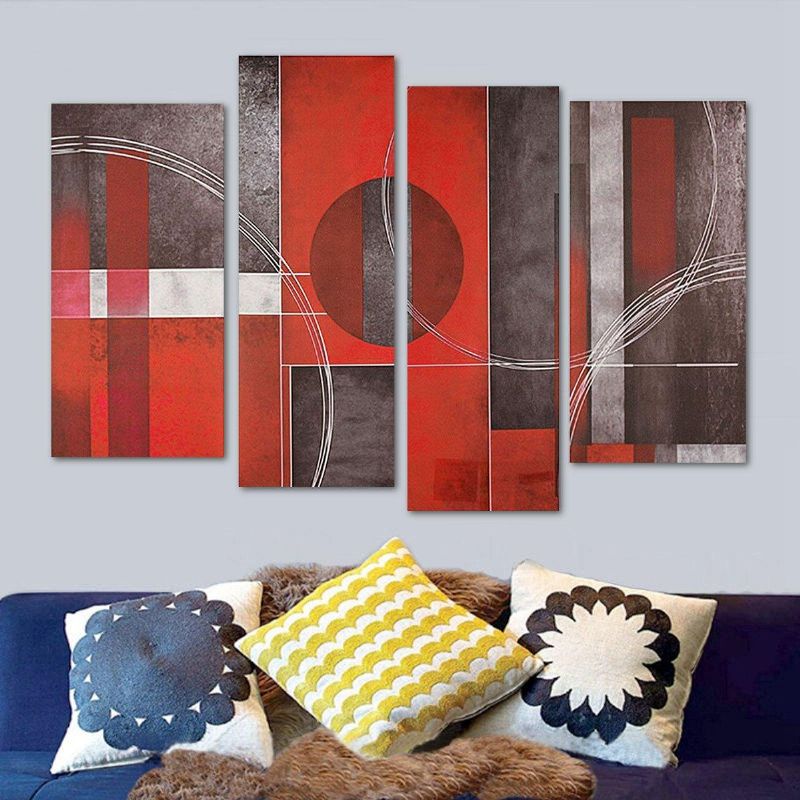 4 Piezas Arte Abstracto Rojo Y Negro Pinturas Al Óleo De Pared Cuadros En Lienzo Decoración Moderna Para El Hogar