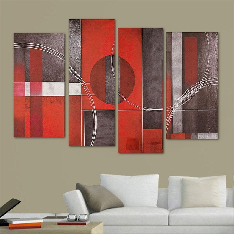 4 Piezas Arte Abstracto Rojo Y Negro Pinturas Al Óleo De Pared Cuadros En Lienzo Decoración Moderna Para El Hogar