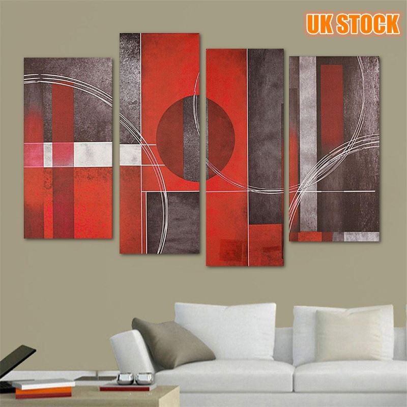 4 Piezas Arte Abstracto Rojo Y Negro Pinturas Al Óleo De Pared Cuadros En Lienzo Decoración Moderna Para El Hogar