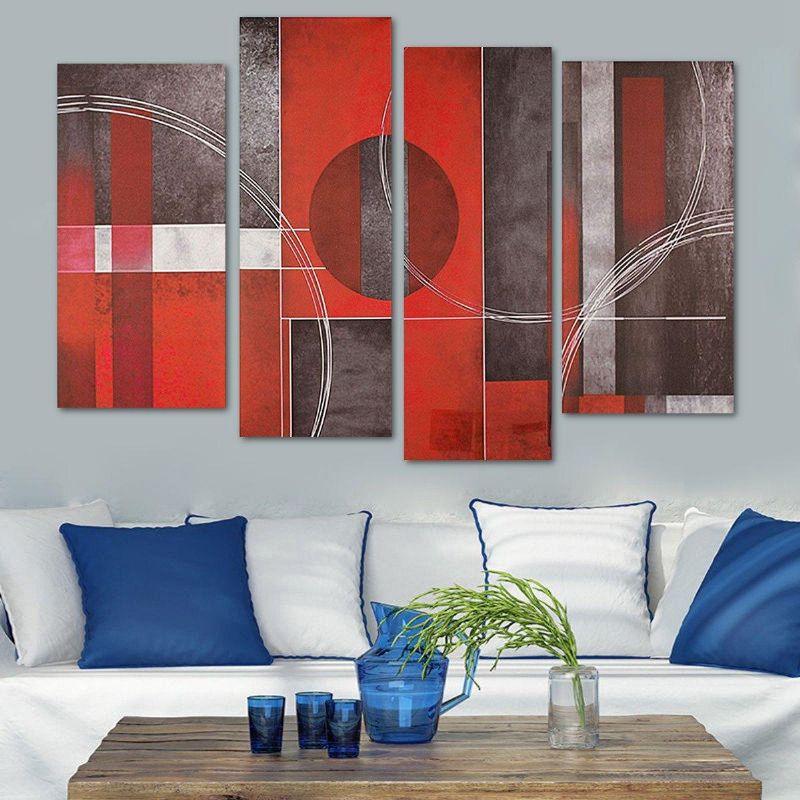 4 Piezas Arte Abstracto Rojo Y Negro Pinturas Al Óleo De Pared Cuadros En Lienzo Decoración Moderna Para El Hogar