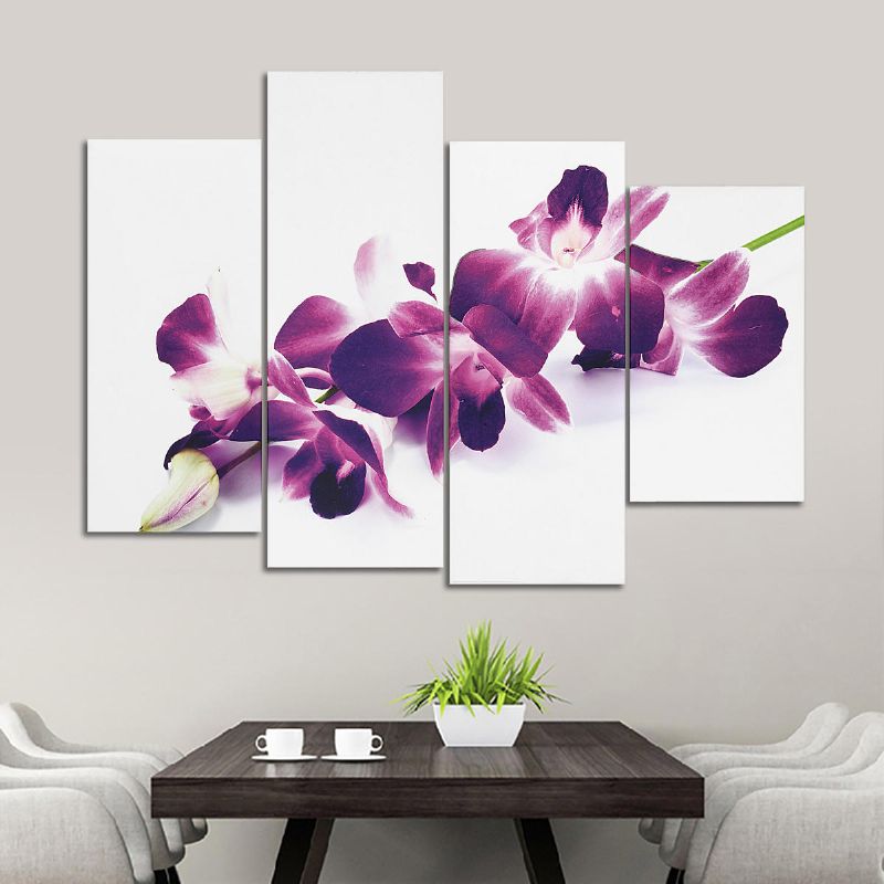 4 Piezas Ciruela Púrpura Orquídeas Lienzo Floral Imagen De Pared Impresión Dividida Pinturas Artísticas Decoración Del Hogar