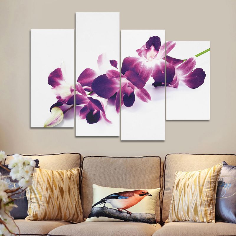 4 Piezas Ciruela Púrpura Orquídeas Lienzo Floral Imagen De Pared Impresión Dividida Pinturas Artísticas Decoración Del Hogar