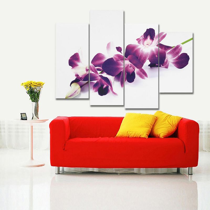 4 Piezas Ciruela Púrpura Orquídeas Lienzo Floral Imagen De Pared Impresión Dividida Pinturas Artísticas Decoración Del Hogar