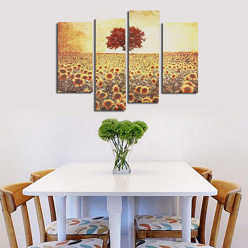 4 Piezas Pintura Al Óleo Sin Marco Girasol Lienzo Moderno Arte De Pared Decoración Del Hogar Arte De Papel