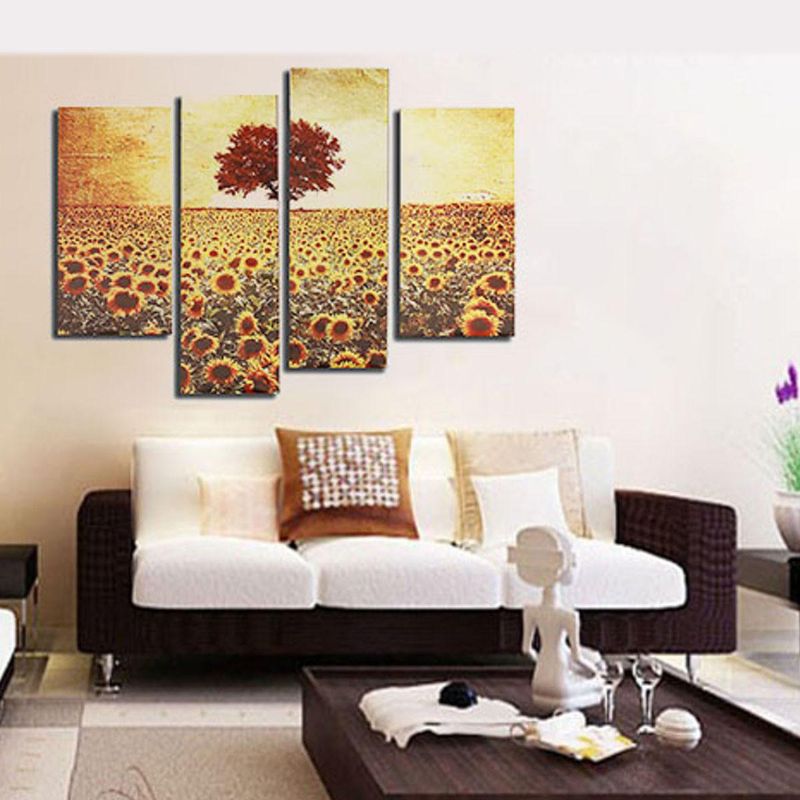 4 Piezas Pintura Al Óleo Sin Marco Girasol Lienzo Moderno Arte De Pared Decoración Del Hogar Arte De Papel