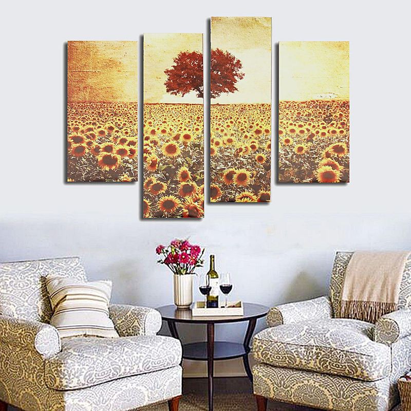 4 Piezas Pintura Al Óleo Sin Marco Girasol Lienzo Moderno Arte De Pared Decoración Del Hogar Arte De Papel