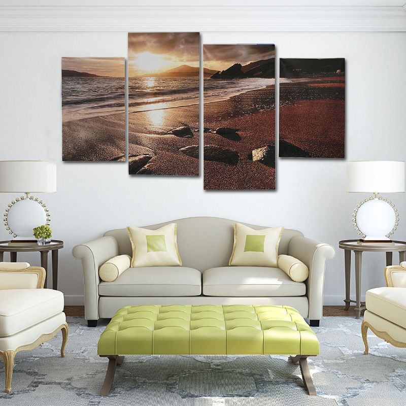 4 Piezas Sunset Beach Lienzo Pintura Pared Paisaje Decorativo Impresión Imágenes Artísticas Sin Marco Decoraciones Para Colgar En La Pared Para La Oficina En Casa