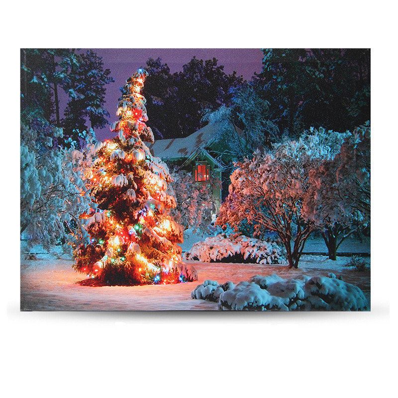 40 X 30 cm Funciona Con Pilas Led Navidad Casa Nevada Árbol Frontal Navidad Impresión En Lienzo Arte De La Pared