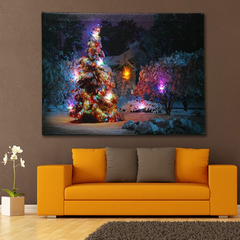 40 X 30 cm Funciona Con Pilas Led Navidad Casa Nevada Árbol Frontal Navidad Impresión En Lienzo Arte De La Pared