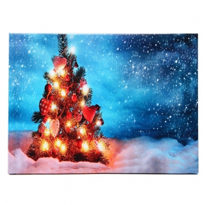 40 X 30cm Operado Led Navidad Árbol Nevado Navidad Lienzo Impresión Arte De Pared