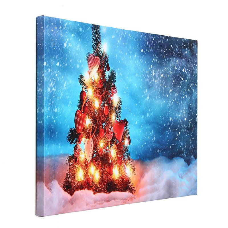 40 X 30cm Operado Led Navidad Árbol Nevado Navidad Lienzo Impresión Arte De Pared