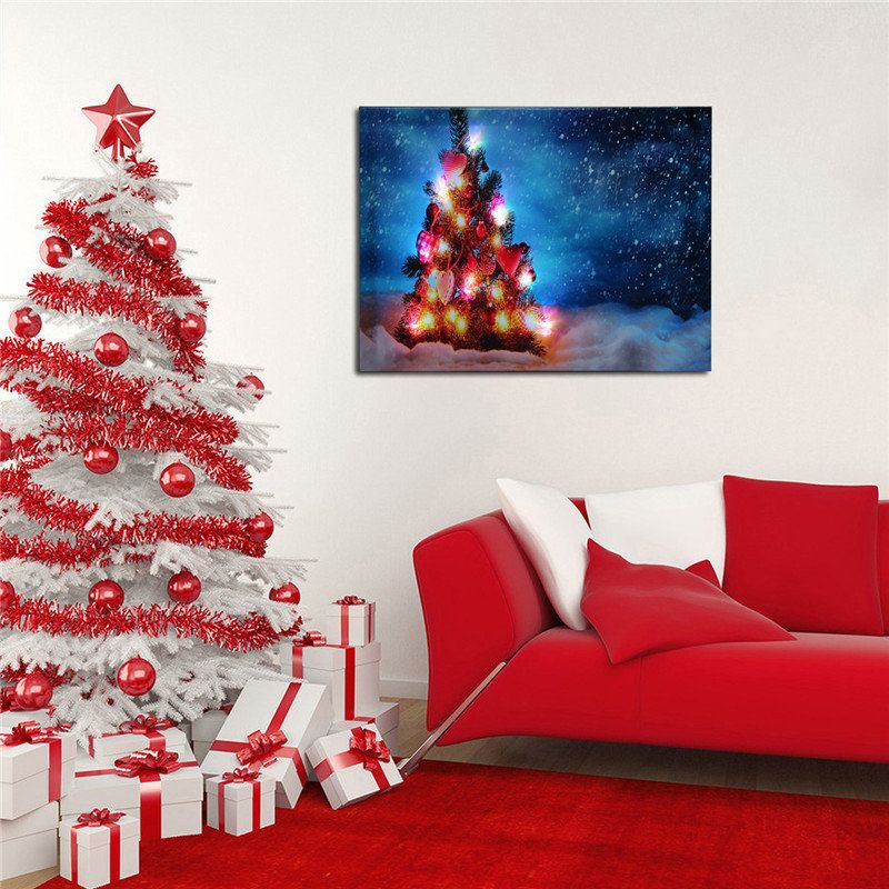 40 X 30cm Operado Led Navidad Árbol Nevado Navidad Lienzo Impresión Arte De Pared