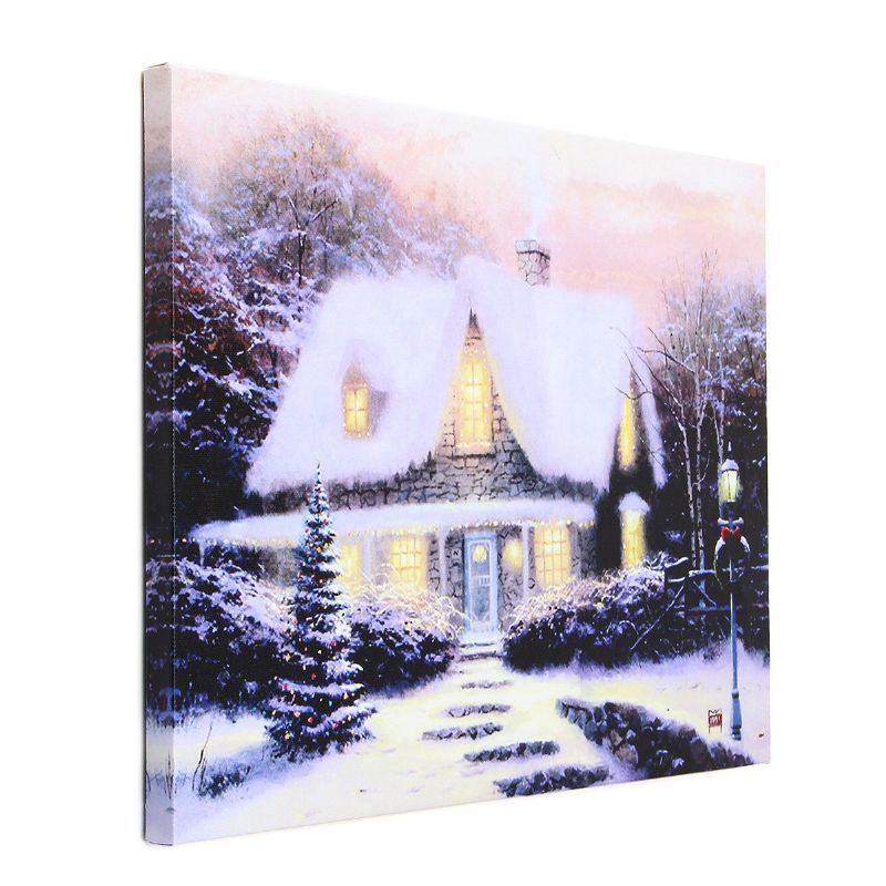 40 X 30cm Operado Navidad Led Snowy Cottage Xmas Canvas Print Wall Art