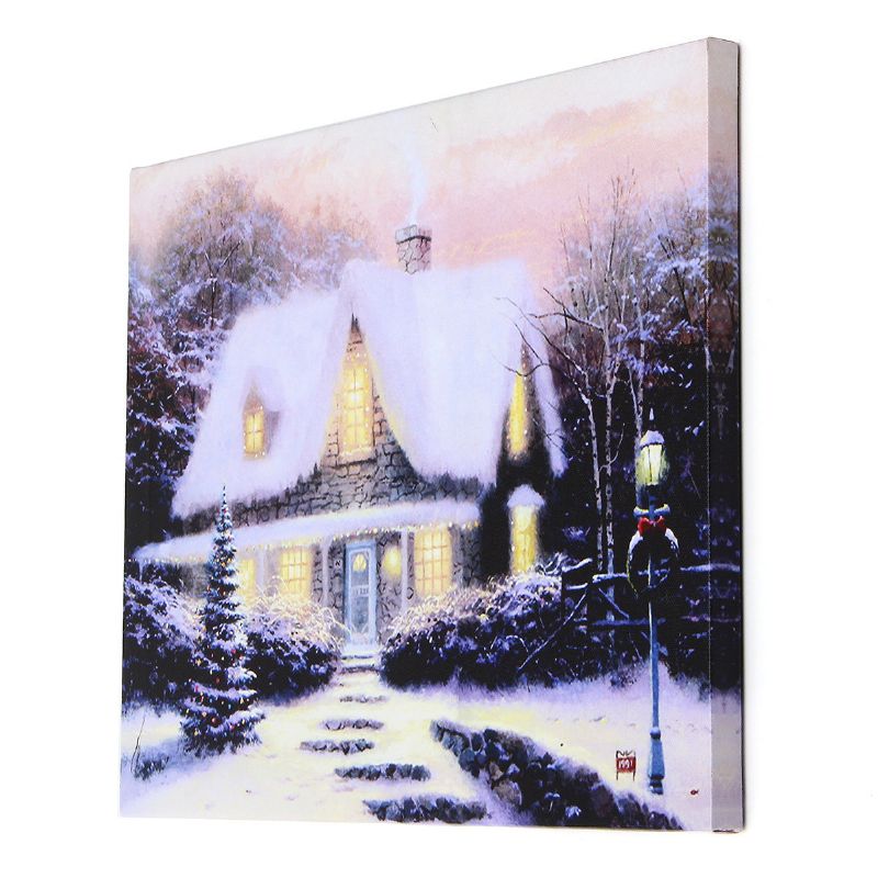 40 X 30cm Operado Navidad Led Snowy Cottage Xmas Canvas Print Wall Art