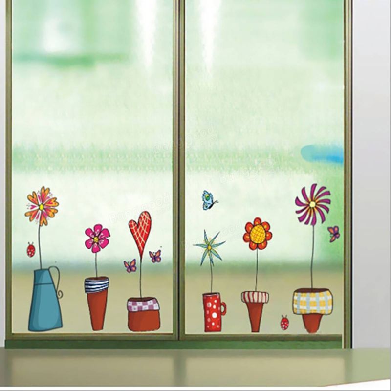 40x60cm Habitación De Bebé Dibujos Animados Flor Artesanía Mariposa Pegatinas Ventana Vidrio Diy Calcomanía Hogar Guardería Decoración De Pared