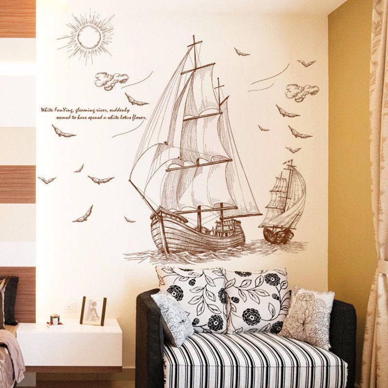 47 Pulgada X35 Pulgada Gran Barco Pirata Vela Pared Pegatina Vinilo Pvc Calcomanía Arte Decoración Del Hogar