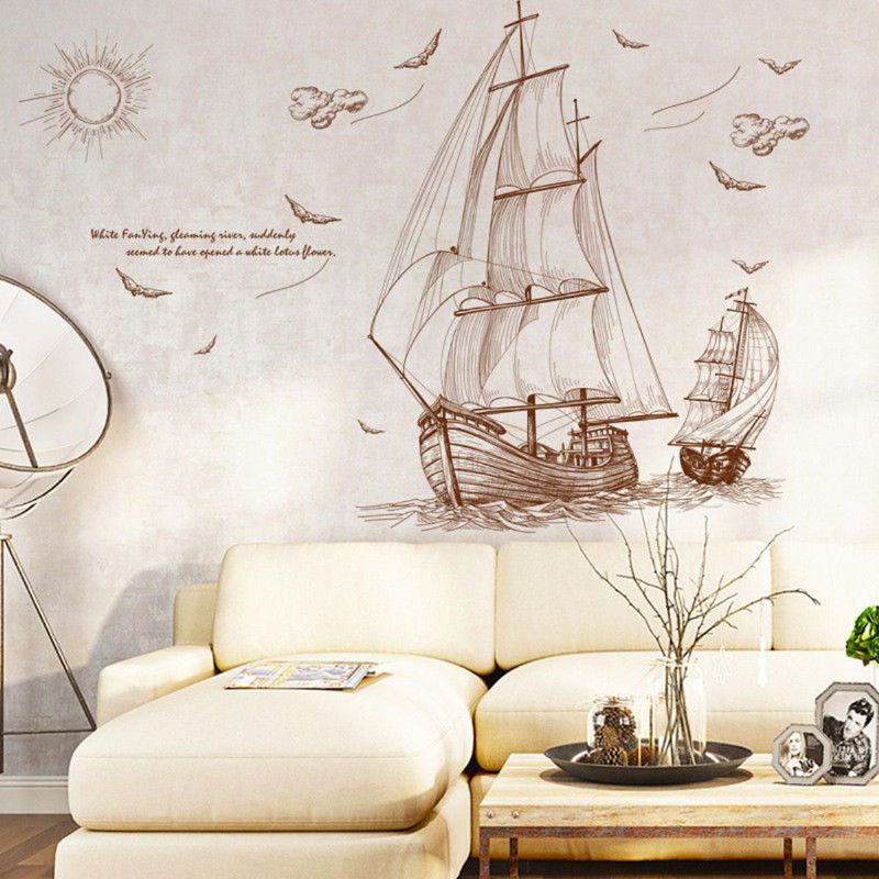 47 Pulgada X35 Pulgada Gran Barco Pirata Vela Pared Pegatina Vinilo Pvc Calcomanía Arte Decoración Del Hogar