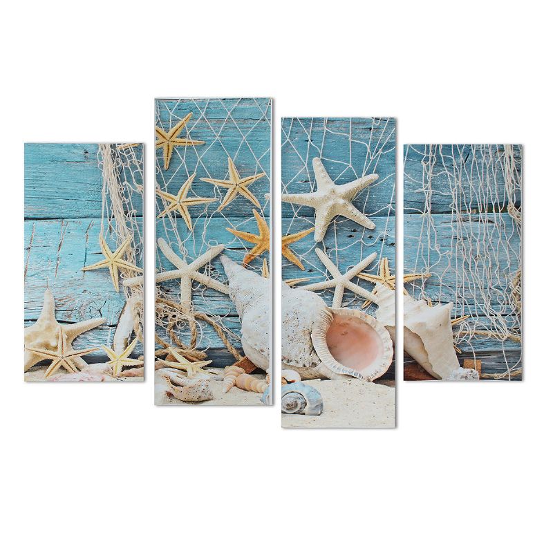 4pcs Conch Fishnet Starfish Beach Lienzo Pinturas Imágenes Impermeable Sin Marco