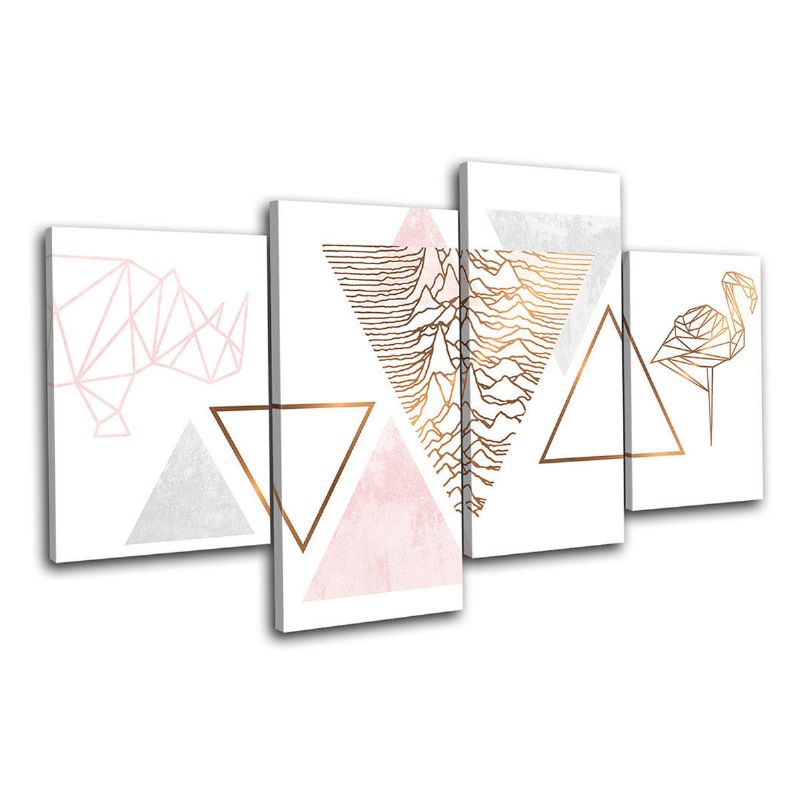 4pcs Flamingo Geométrico Rose Gold Combinación Imagen Lienzo Arte De La Pared Impresiones Decoraciones Pinturas Murales