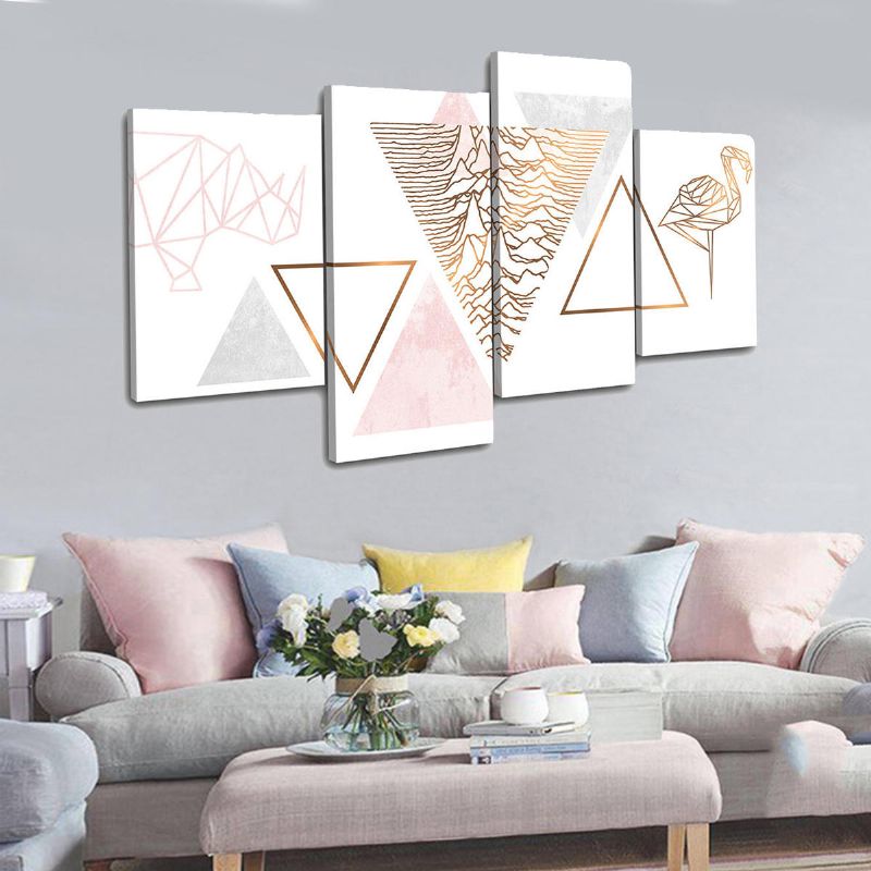 4pcs Flamingo Geométrico Rose Gold Combinación Imagen Lienzo Arte De La Pared Impresiones Decoraciones Pinturas Murales