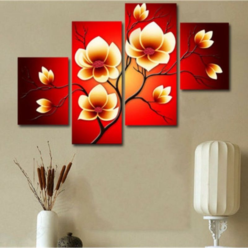 4pcs Pinturas Al Óleo Abstractas Modernas Flores Decoración De Pared Enorme Arte En Lienzo Sin Marco