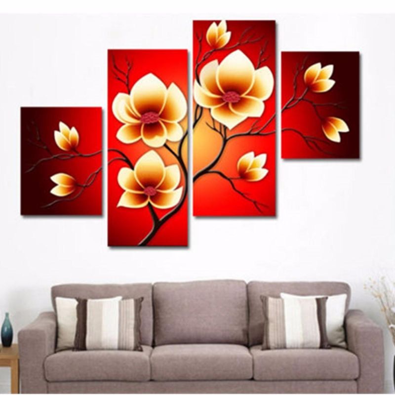 4pcs Pinturas Al Óleo Abstractas Modernas Flores Decoración De Pared Enorme Arte En Lienzo Sin Marco