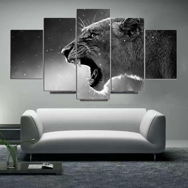 5 Paneles Hd Lienzo Lobo Tigre Pinturas Impresiones Hogar Habitación Sin Marco Imagen Arte Decoración De La Pared