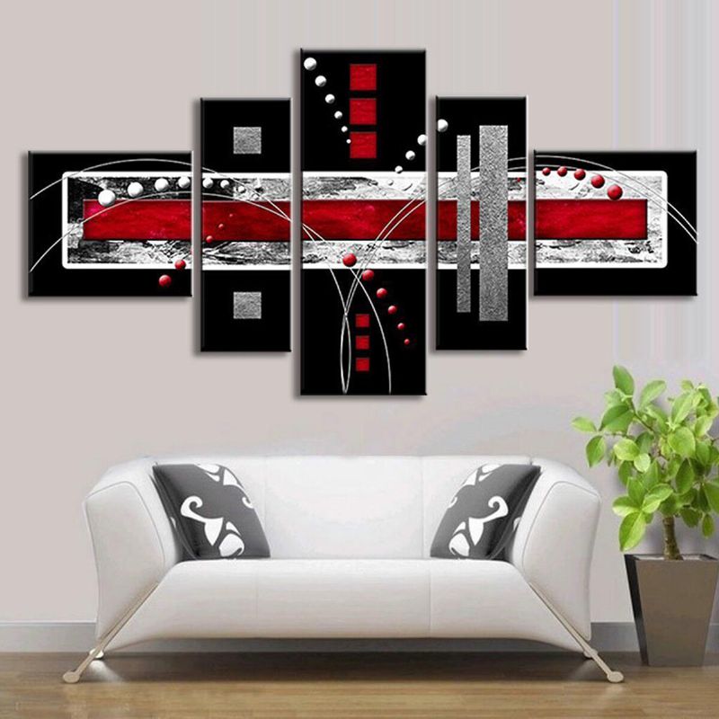 5 Pcs Arte De Pared Abstracto Rojo Negro Gris Lienzo Moderno Pinturas Decoraciones Para El Hogar