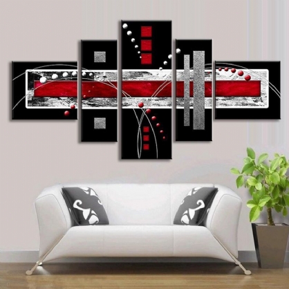 5 Pcs Arte De Pared Abstracto Rojo Negro Gris Lienzo Moderno Pinturas Decoraciones Para El Hogar