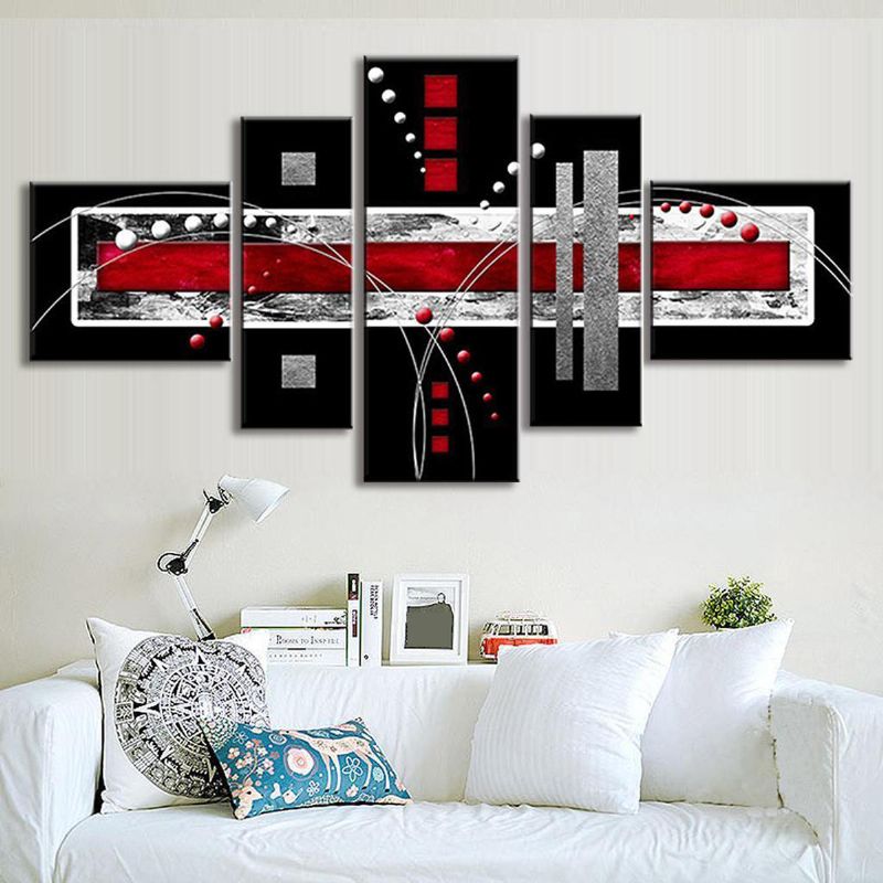 5 Pcs Arte De Pared Abstracto Rojo Negro Gris Lienzo Moderno Pinturas Decoraciones Para El Hogar