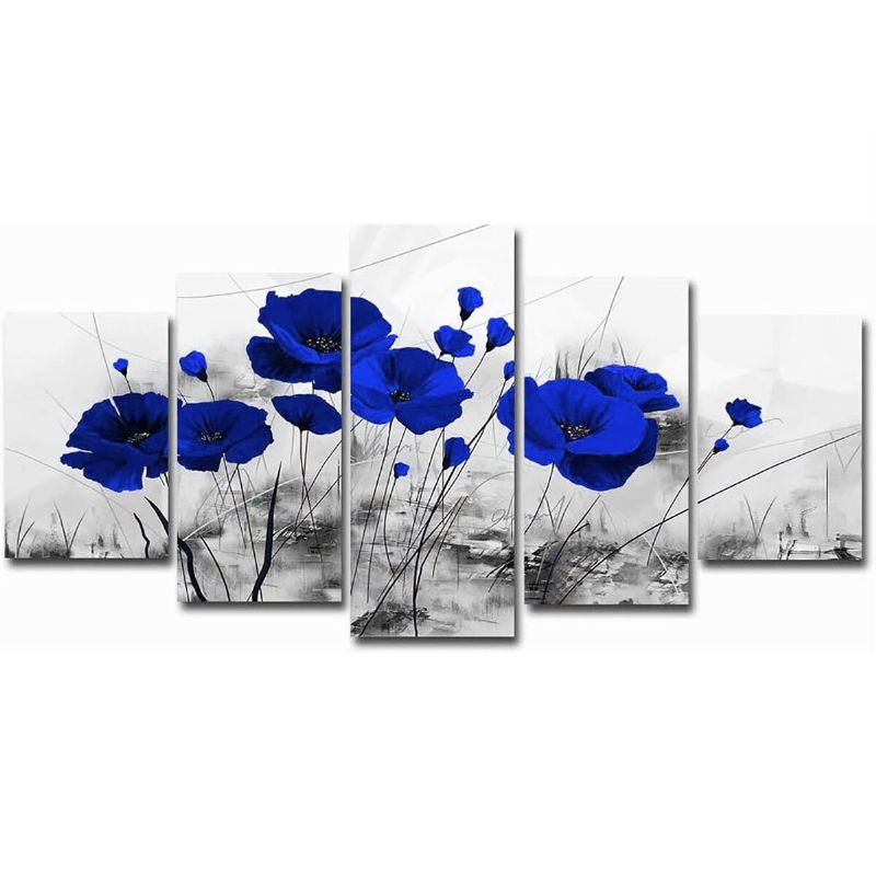 5 Piezas Lienzo De Pared Moderno Pintura Rojo Azul Púrpura Tinta Amapola Flor Decoración Del Hogar