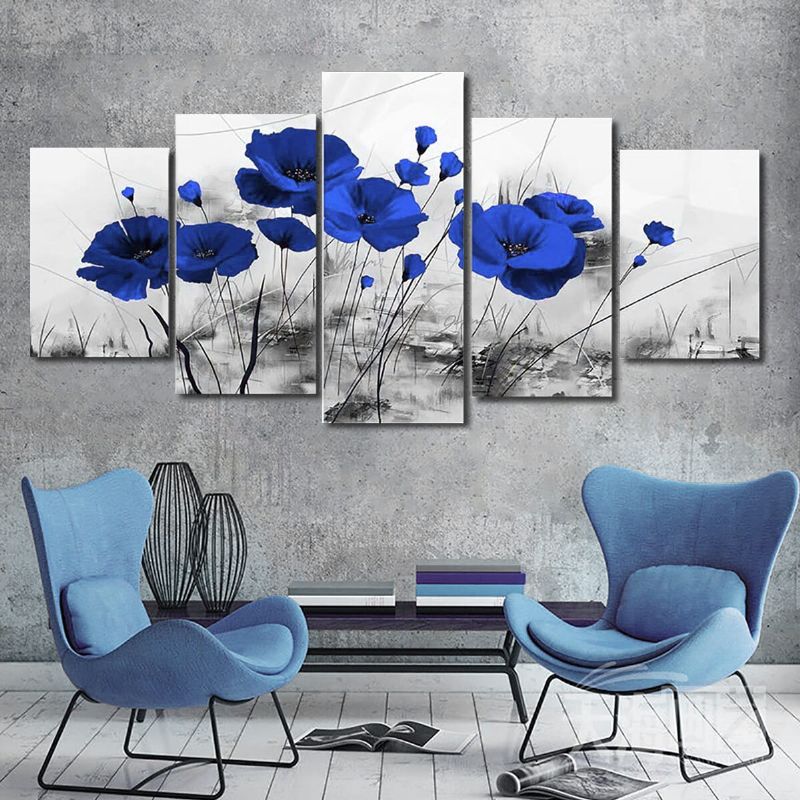 5 Piezas Lienzo De Pared Moderno Pintura Rojo Azul Púrpura Tinta Amapola Flor Decoración Del Hogar