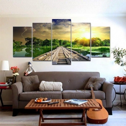 5 Uds. Impresión De Arte Moderno Paisaje Del Lago Póster Lienzo Pintura Decoración De La Pared Del Hogar