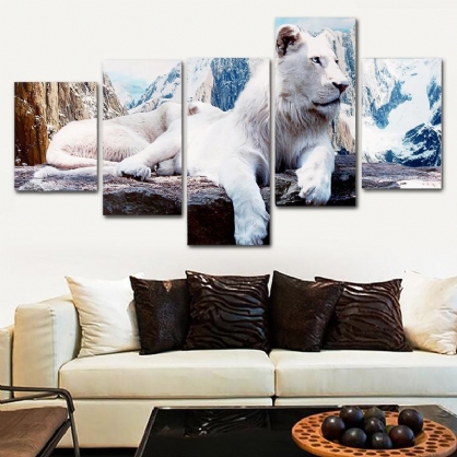 5 Unids León Blanco Impresión De Lienzo Pinturas Arte De La Pared Imagen Decoración De La Habitación Del Hogar Sin Marco